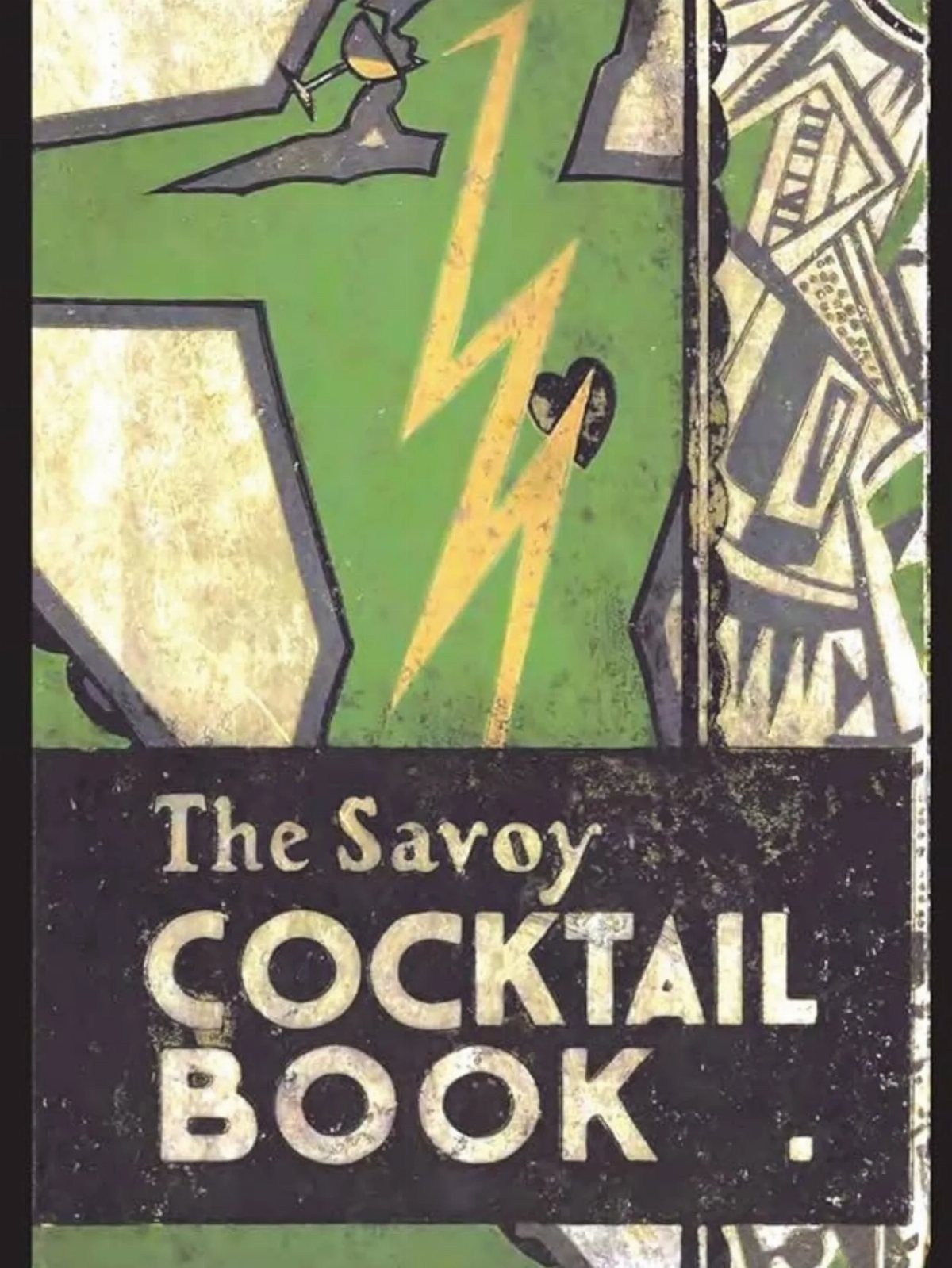 The Savoy Cocktail Book cover with green Art Deco illustrations and bold white text.