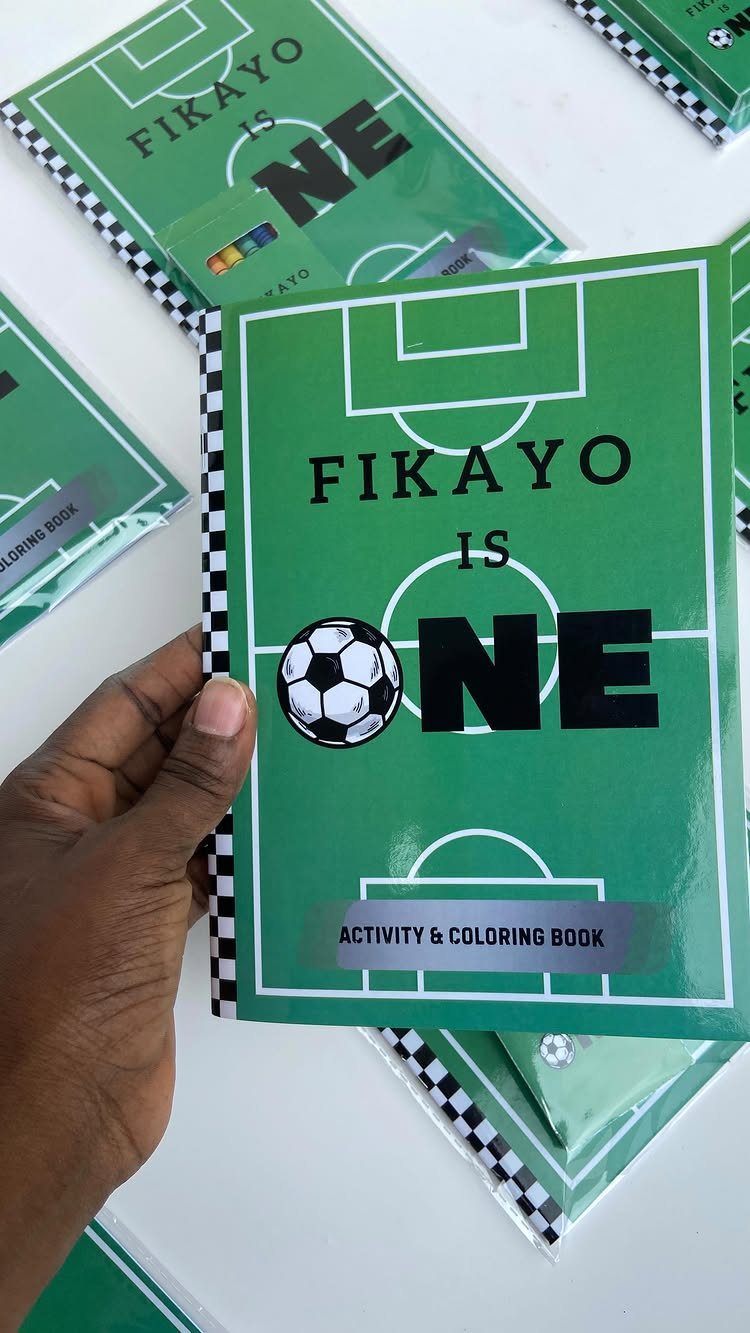 Soccer themed activity and coloring book for a first birthday party favor.